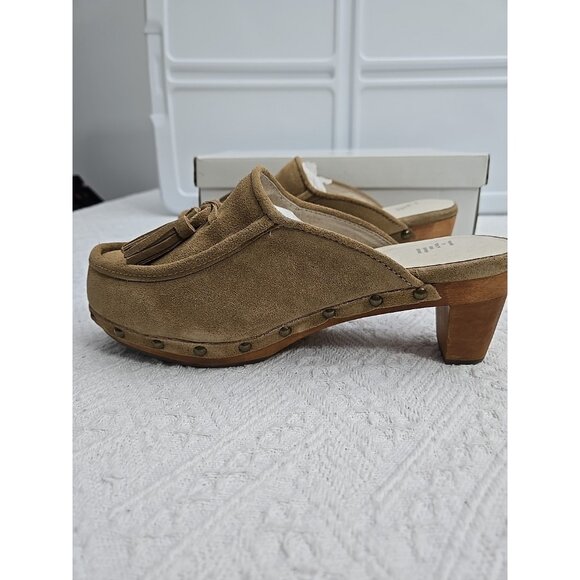 J JILL Womens Sz 7 Tan Suede Tassel Studded Suede Leather Mules NEW - Picture 6 of 12